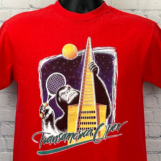 Vintage 80s Transamerica Tennis Open T Shirt San Francisco USA Made Red M Medium - Neon Vintage
