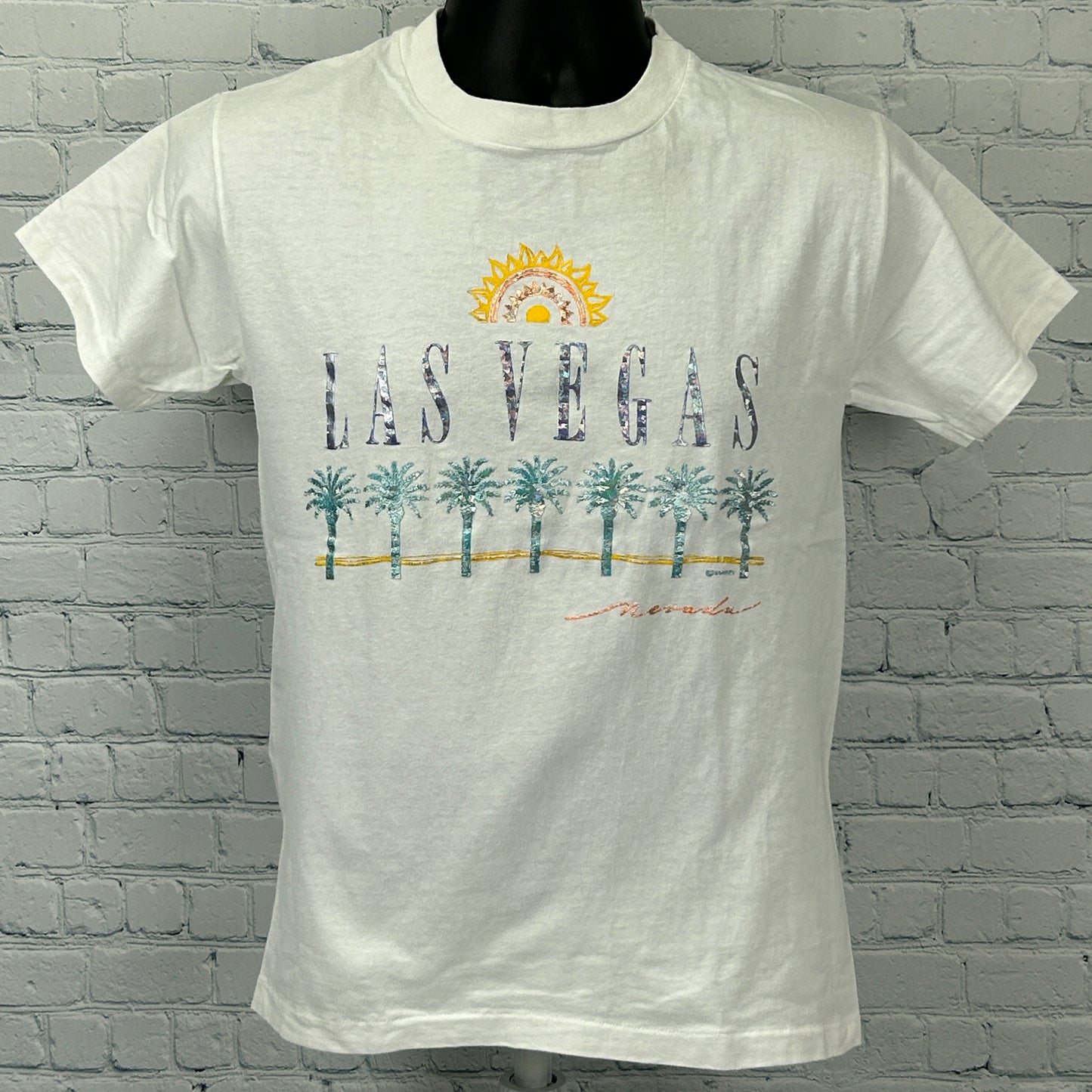 Vintage 90s Las Vegas T Shirt Gambling Casino Travel Tourist USA White S Small - Neon Vintage