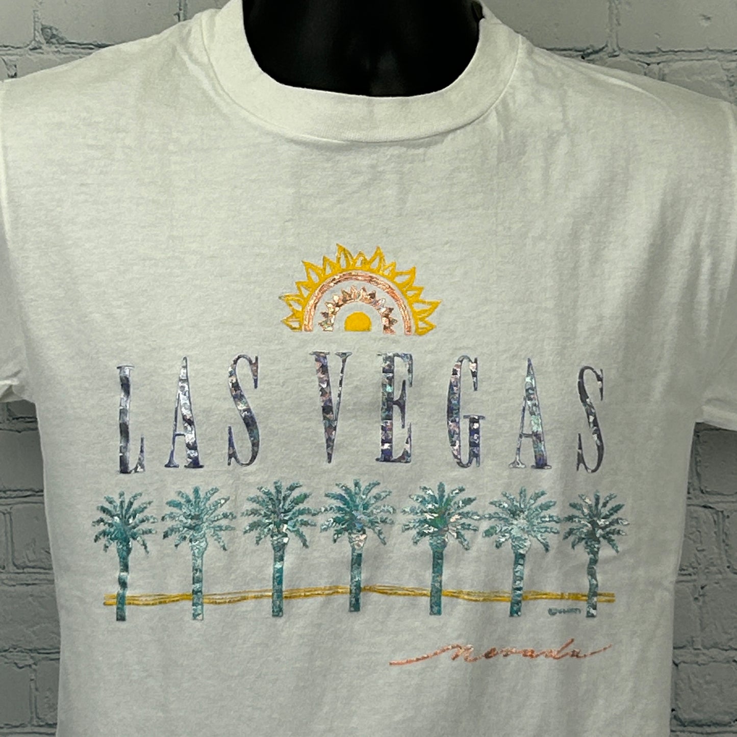 Vintage 90s Las Vegas T Shirt Gambling Casino Travel Tourist USA White S Small - Neon Vintage