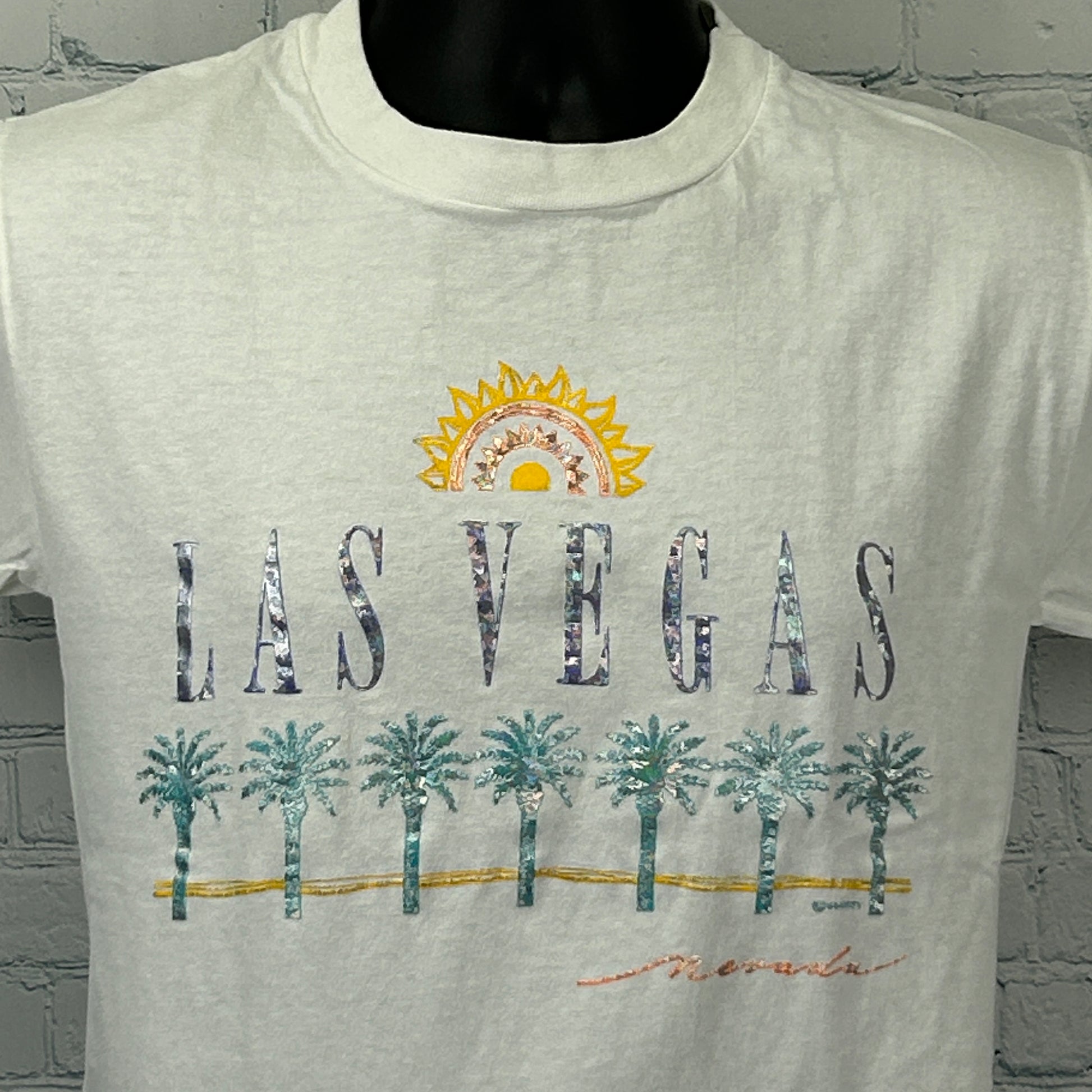 Vintage 90s Las Vegas T Shirt Gambling Casino Travel Tourist USA White S Small - Neon Vintage