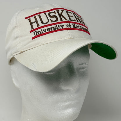 Vintage 90s Nebraska Cornhuskers Hat Cap UNL 3 Bar Line The Game Snapback White
