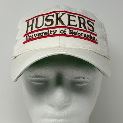 Vintage 90s Nebraska Cornhuskers Hat Cap UNL 3 Bar Line The Game Snapback White