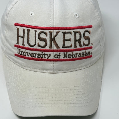 Vintage 90s Nebraska Cornhuskers Hat Cap UNL 3 Bar Line The Game Snapback White