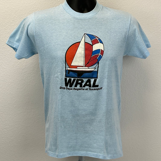 Vintage 80s WRAL Dog Days Regatta T Shirt Texasgulf Sailing Blue Unisex S Small