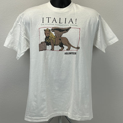 复古休斯顿国际节 T 恤男式大号意大利 Italia 白色