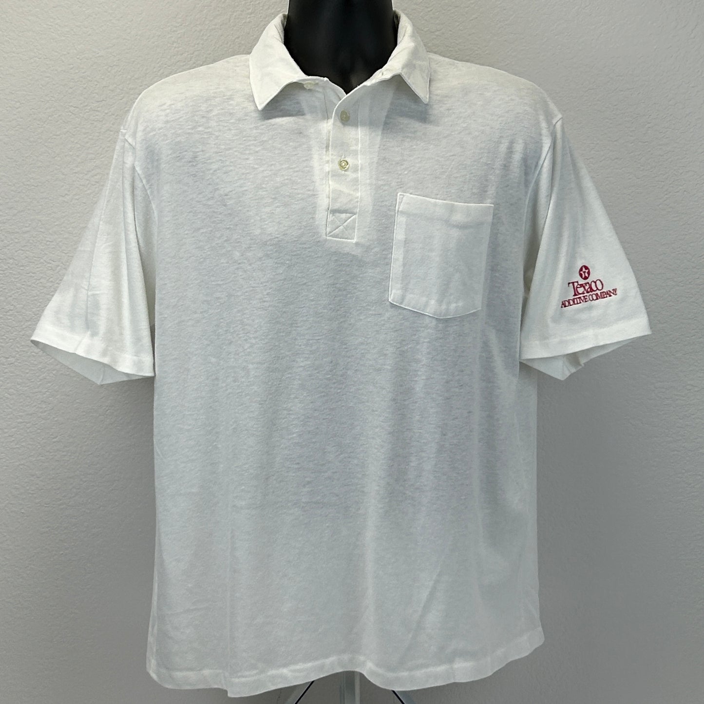 Vintage 90s Texaco Polo Shirt Additive Company Gas Oil White Mens XL X-Large