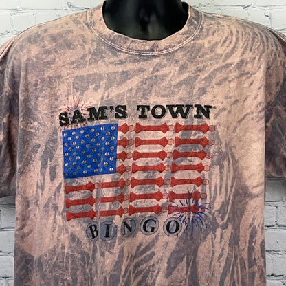 Vintage Y2K Sam's Town Bingo American Flag Graphic T Shirt Las Vegas Gambling XL