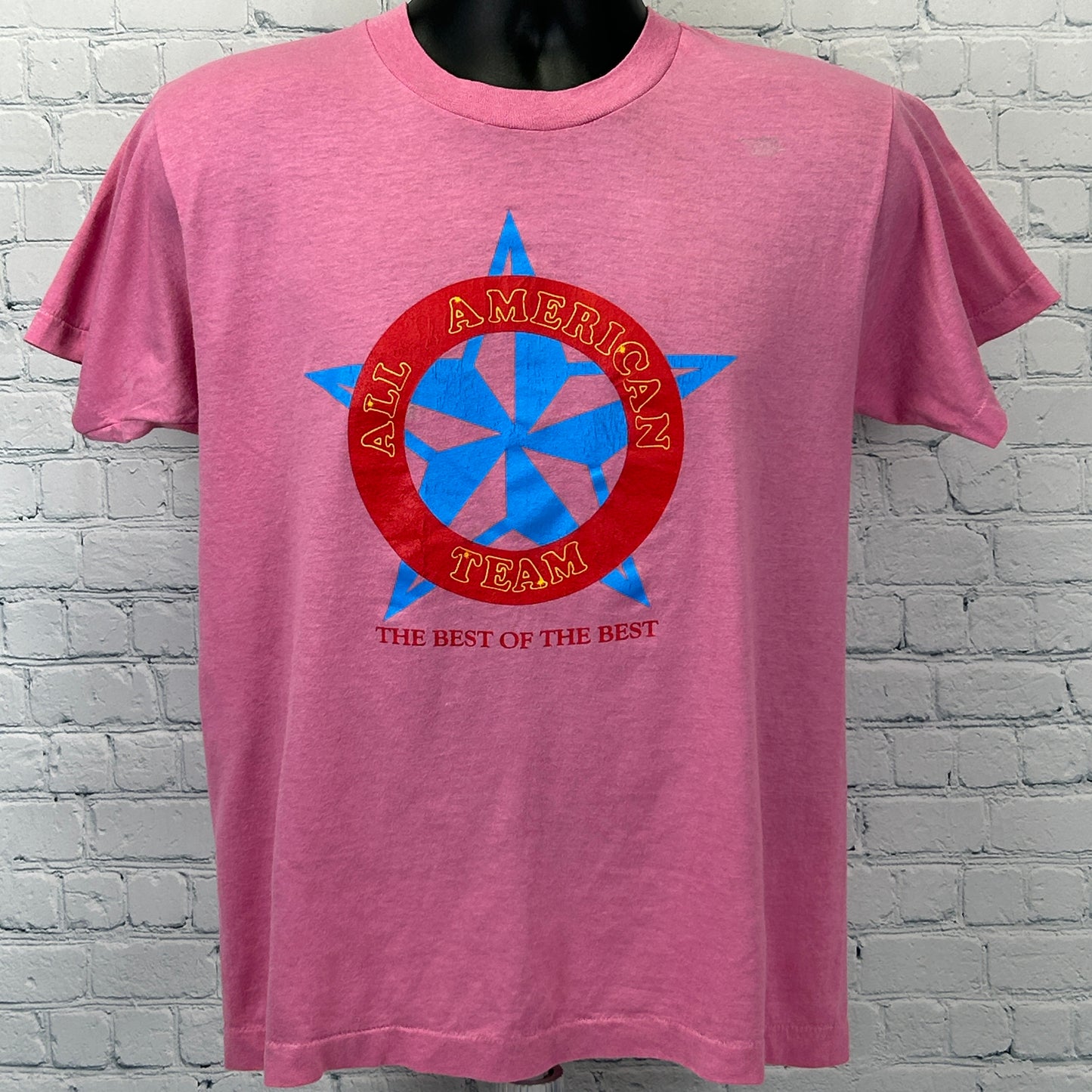 Vintage 80s McDonalds All American Team T Shirt Pink Houston USA Mens M Medium