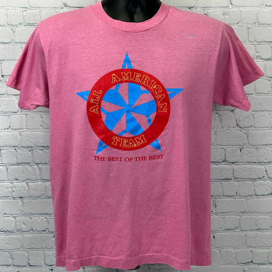 Vintage 80s McDonalds All American Team T Shirt Pink Houston USA Mens M Medium - Neon Vintage