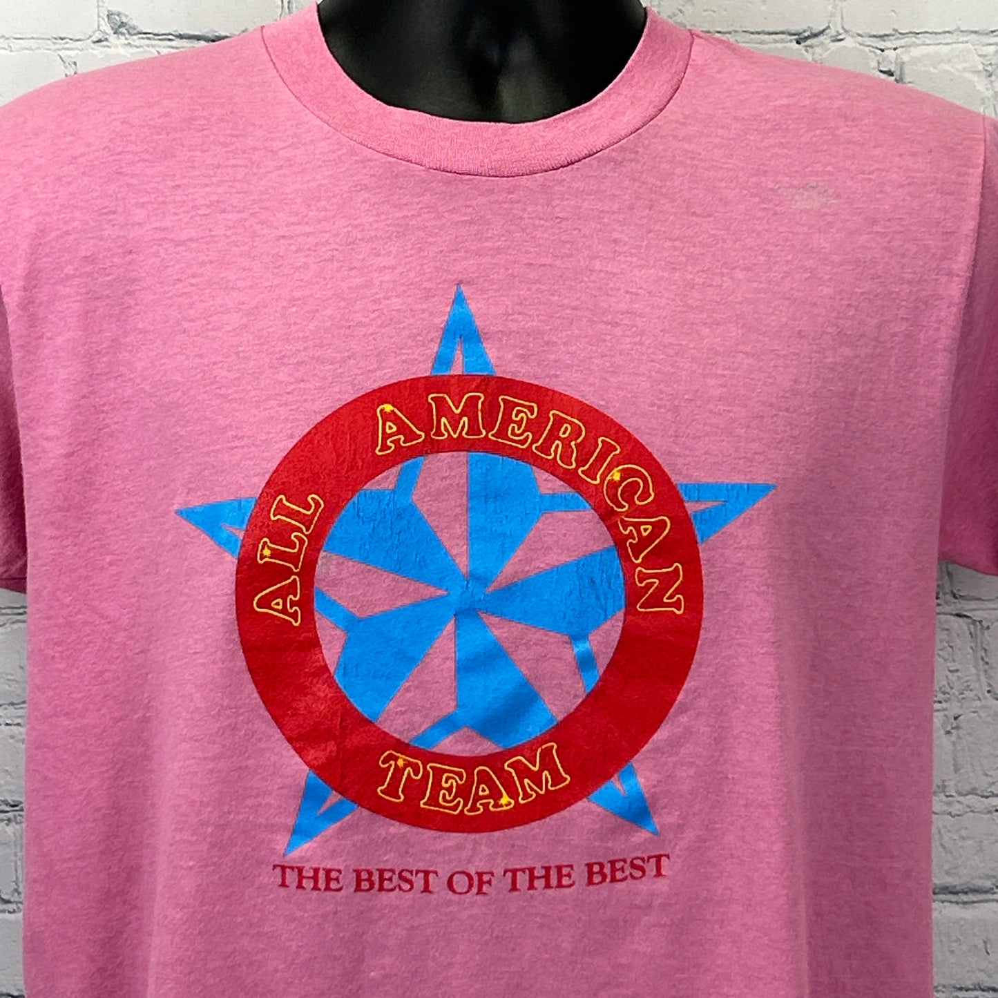 Vintage 80s McDonalds All American Team T Shirt Pink Houston USA Mens M Medium