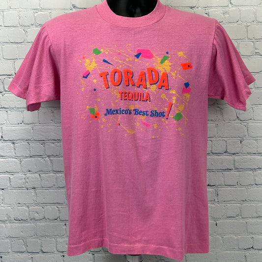 Vintage 80s Torada Tequila T Shirt Mexico Mexican Liquor USA Pink Mens M Medium - Neon Vintage