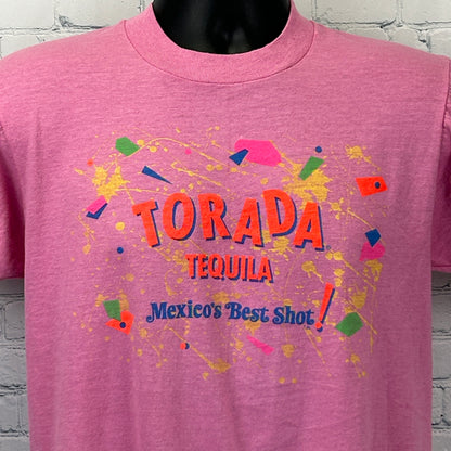 Vintage 80s Torada Tequila T Shirt Mexico Mexican Liquor USA Pink Mens M Medium