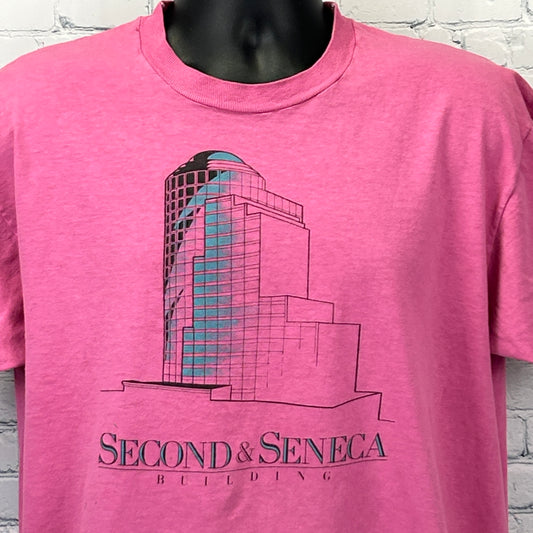 Vintage Second and Seneca Building T Shirt Seattle Architecture Pink XL X-Large