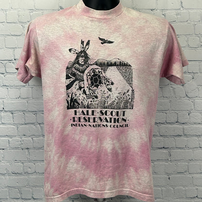 Vintage 90s BSA Hale Scout Reservation T Shirt Boy Scouts Indian Pink M Medium