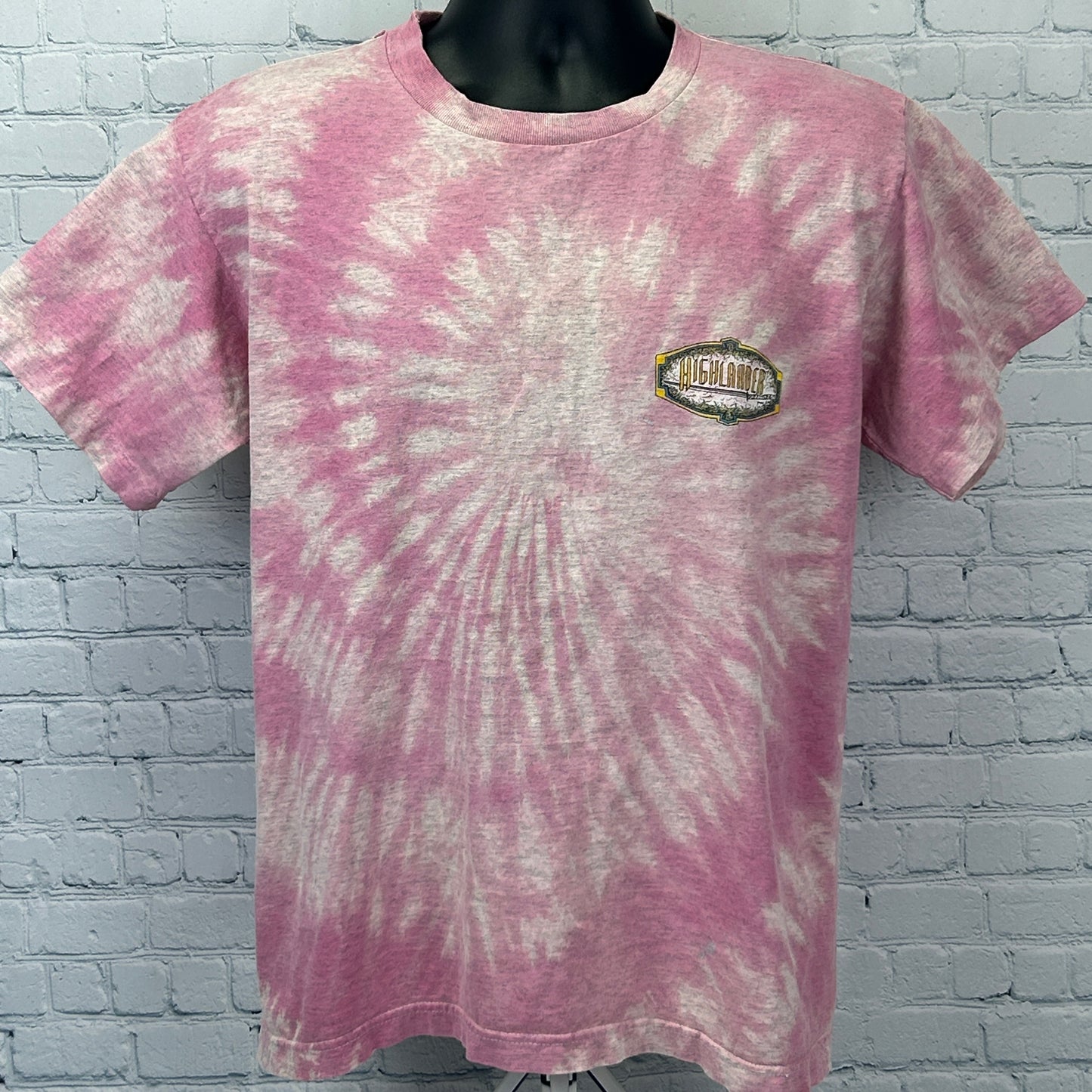 Vintage 90s Highlander T Shirt TV Television Show Movie Film Tee Pink M Medium