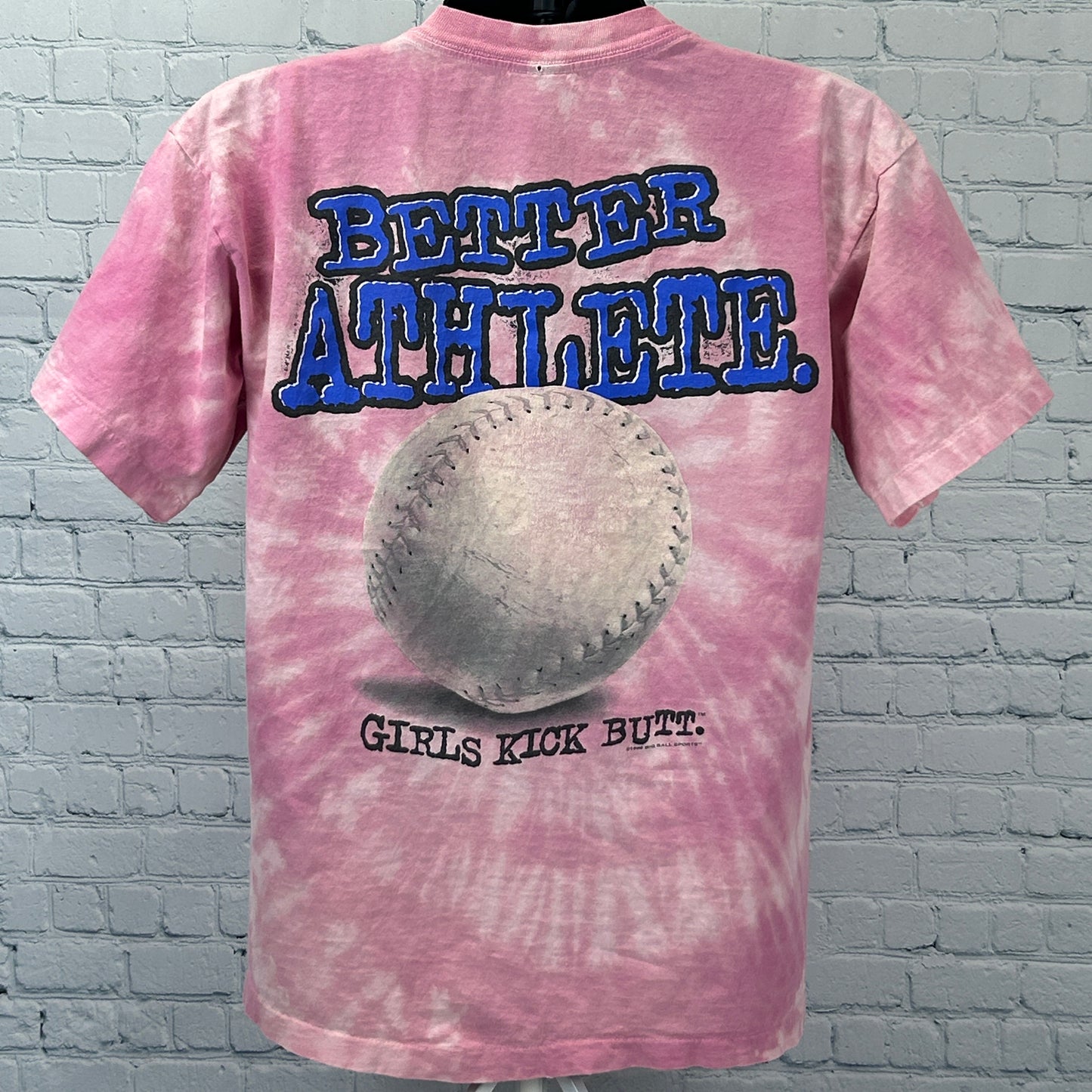 Vintage 90s Girls Kick Butt Softball T Shirt Baseball USA Pink Unisex L Large