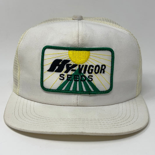 Vintage Hy-Vigor Seeds Trucker Hat Baseball Cap White Farmer Snapback K-Products