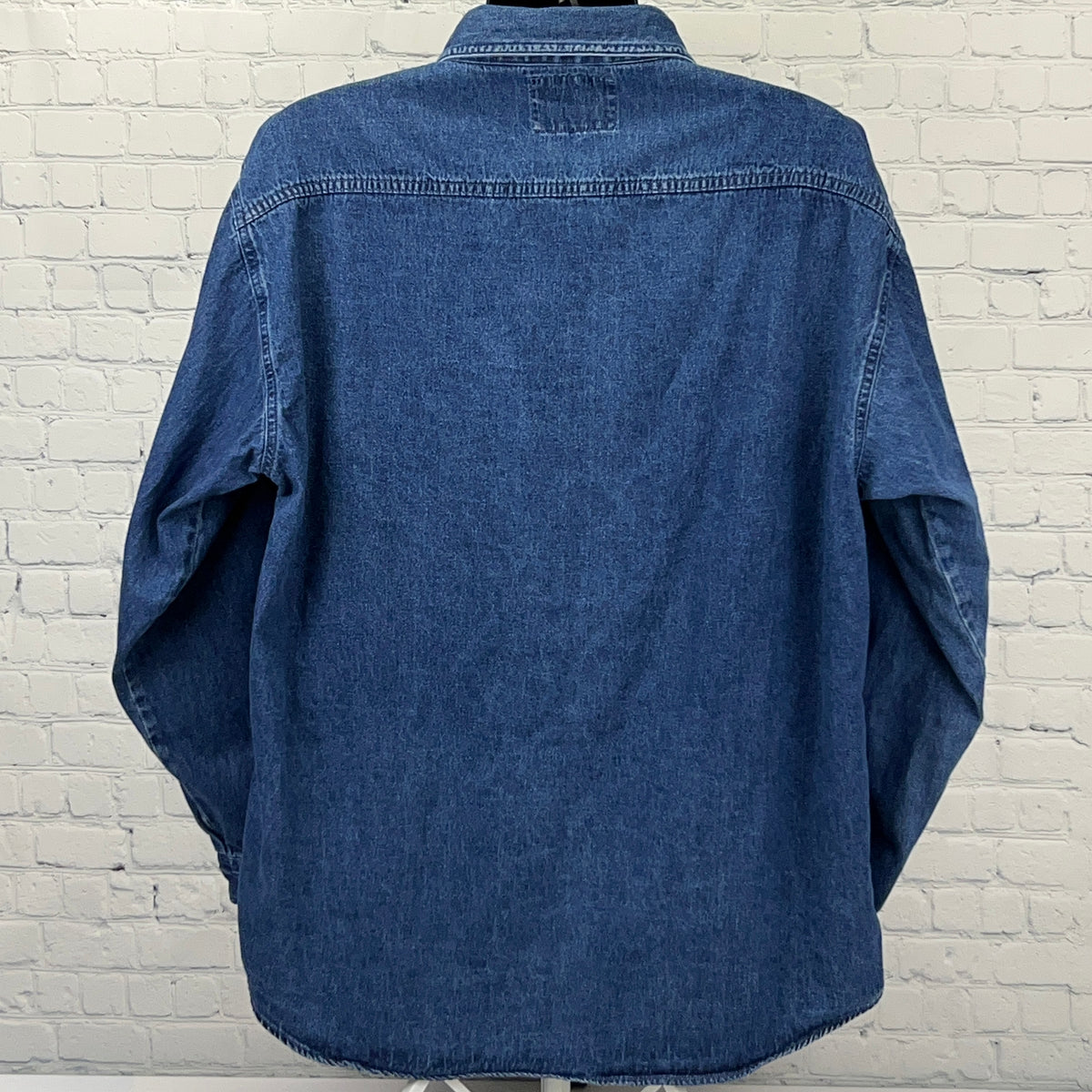 Vintage 90s Lighthouse Denim Button Front Shirt XL X-Large Hand Painted Blue - Neon Vintage