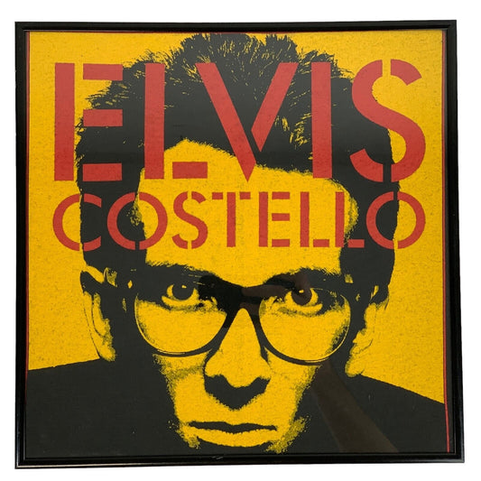 Vintage Elvis Costello 2 1/2 Years Glass Framed Screen Print On Fabric 90s 1993