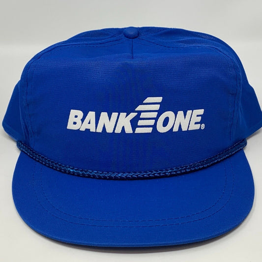 Vintage 90s Bank 1 One Trucker Hat Baseball Cap Banking Banker Snapback Rope