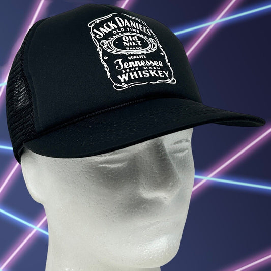 Vintage Jack Daniels Whiskey Trucker Hat Baseball Cap 90s Mesh Snapback Black