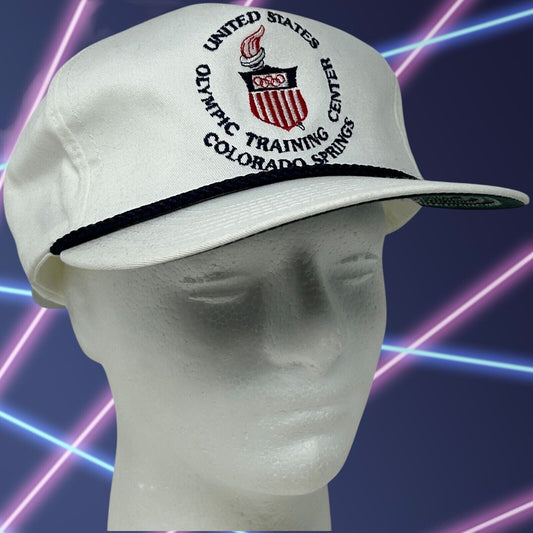 Vintage US Olympic Training Center Baseball Hat Cap Rope Corded Strapback White