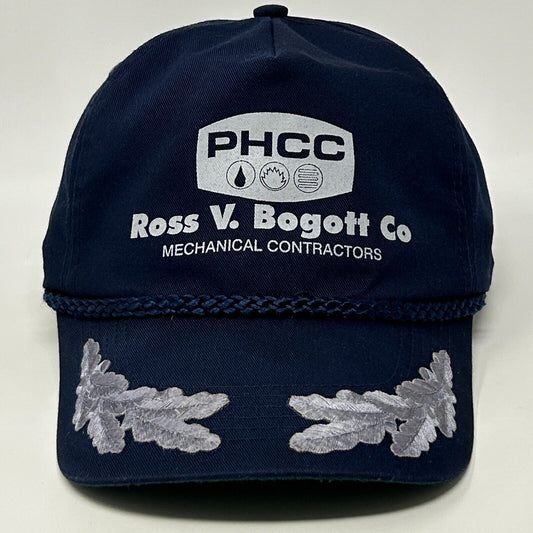 Vintage 80s PHCC Mechanical Contractors Hat Baseball Cap Leaf Rope Blue Snapback