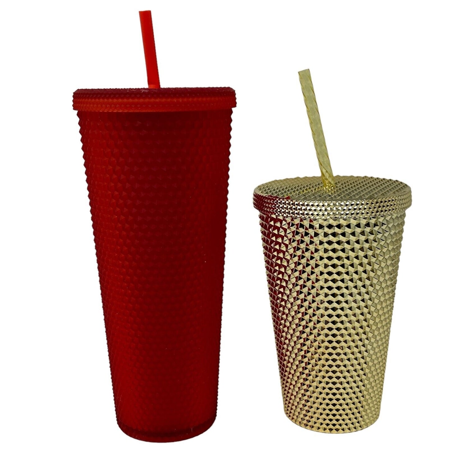 Lot of 2 Starbucks Holiday Studded Tumblers 2021 24 oz Matte Red 2022 16 oz Gold