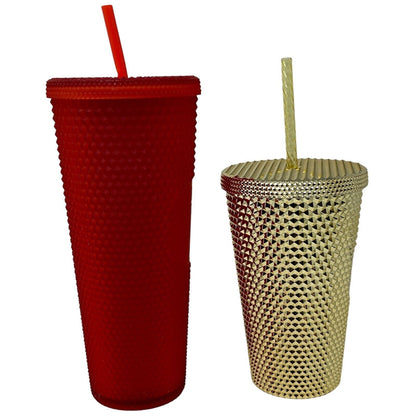 Lot of 2 Starbucks Holiday Studded Tumblers 2021 24 oz Matte Red 2022 16 oz Gold