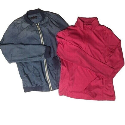 Lot of 2 Girls Large Jackets - Blue 7 for All Mankind and Pink Danskin 1/2 Zip