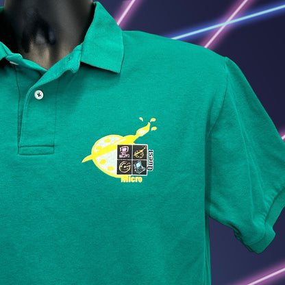 Vintage Micro Quest Polo Shirt Mens Medium Painting Art Computer Software Green