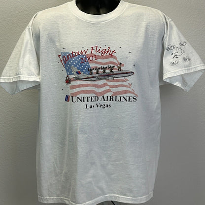 Vintage United Airlines Las Vegas Christmas T Shirt Mens X-Large Santa Tee White