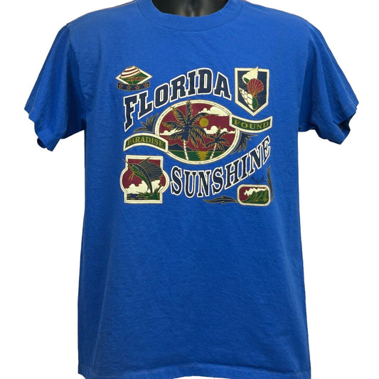 Vintage 90s Florida Sunshine T Shirt Travel Tourist Made In USA Blue M Medium - Neon Vintage