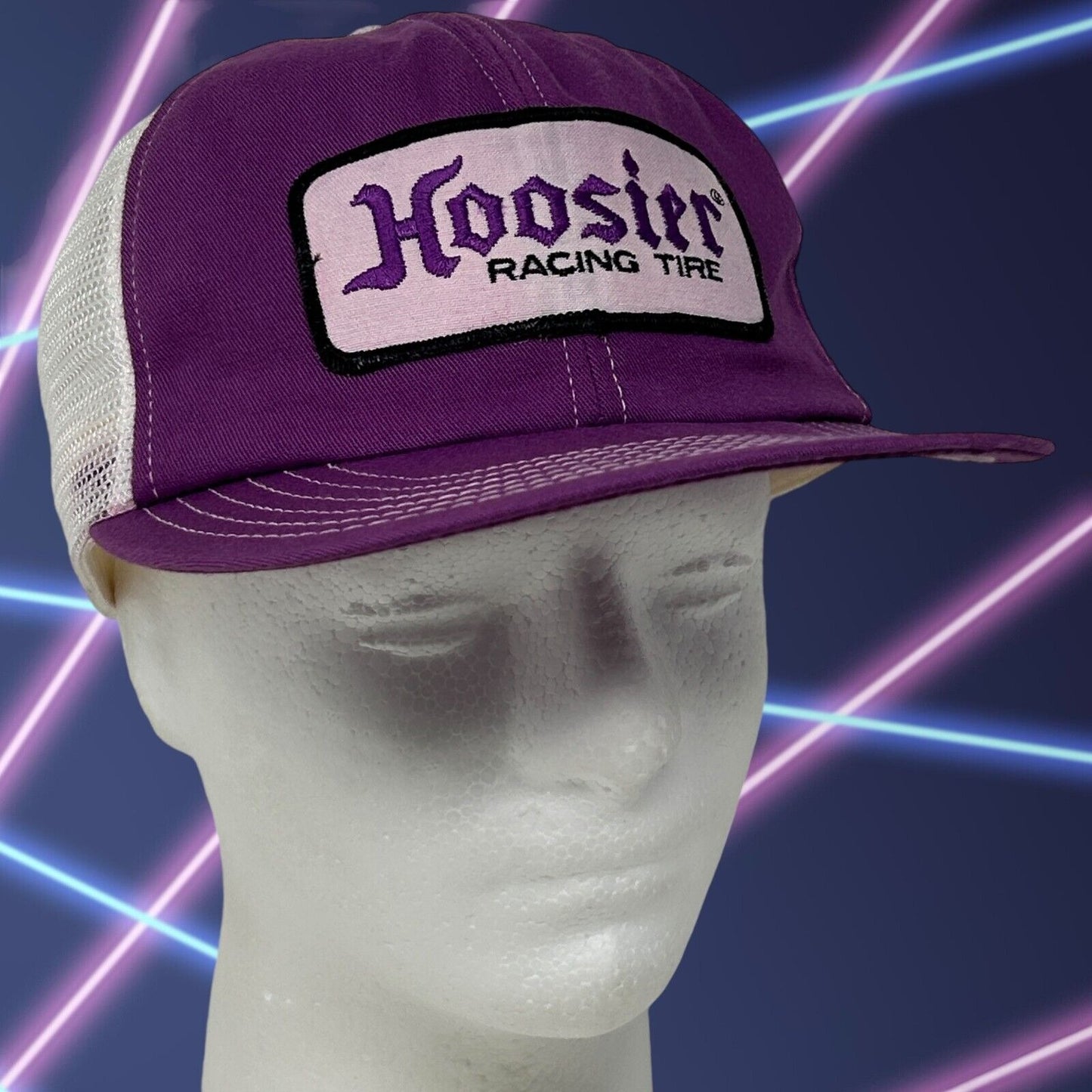 Vintage Hoosier Racing Tire Trucker Hat Baseball Cap Drag Racing USA Made Purple