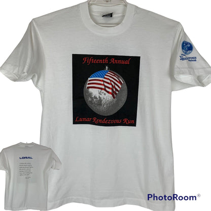 Vintage Lunar Rendezvous Run T Shirt Mens Large Apollo 11 Festival Loral White