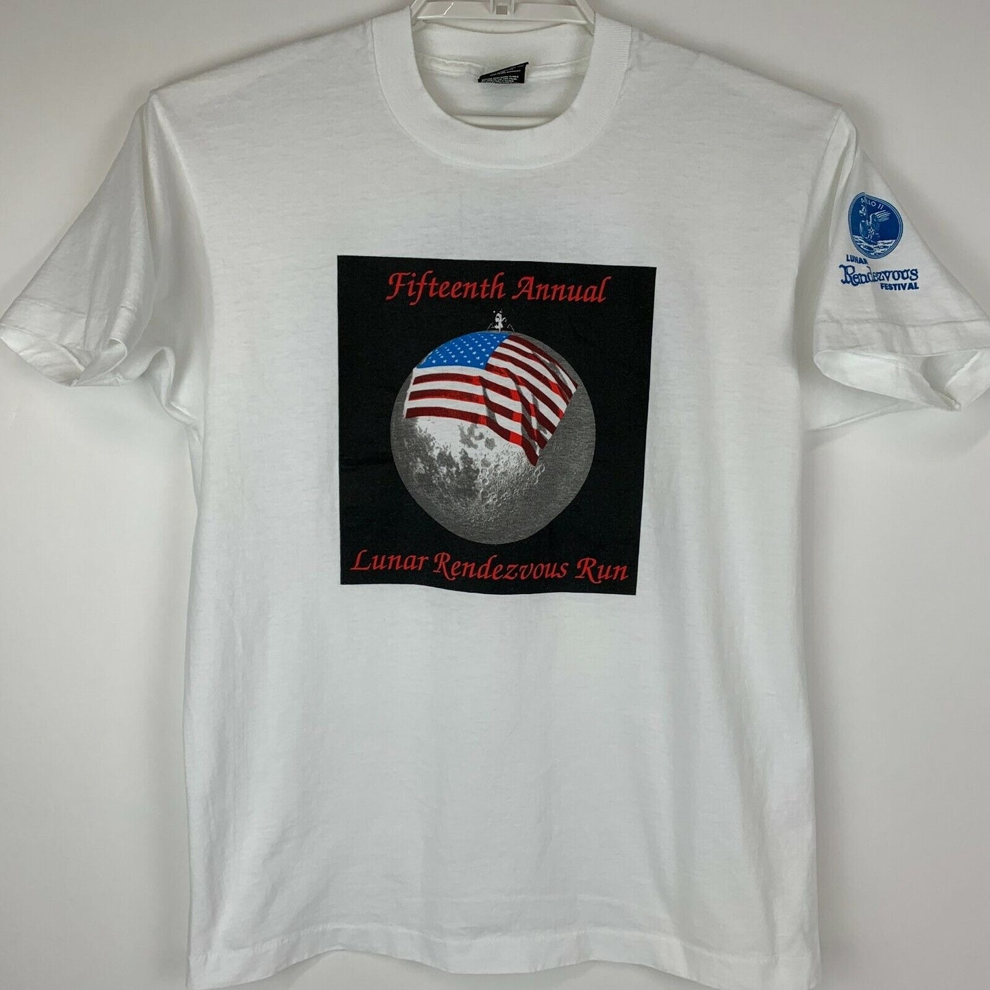 Vintage Lunar Rendezvous Run T Shirt Mens Large Apollo 11 Festival Loral White