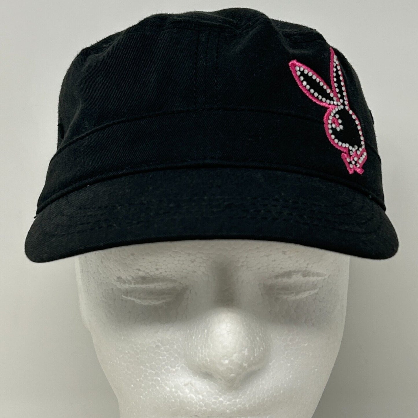 Playboy Bunny Logo Military Cadet Hat Baseball Cap Rhinestones Kepi Army Womens Black