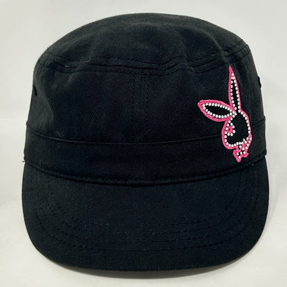 Playboy Bunny Logo Military Cadet Hat Baseball Cap Rhinestones Kepi Army Womens Black