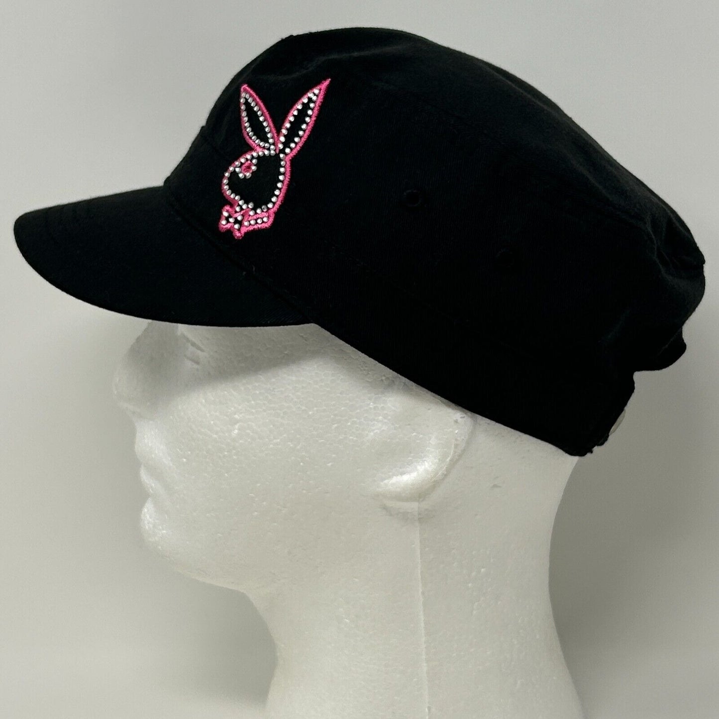 Playboy Bunny Logo Military Cadet Hat Baseball Cap Rhinestones Kepi Army Womens Black