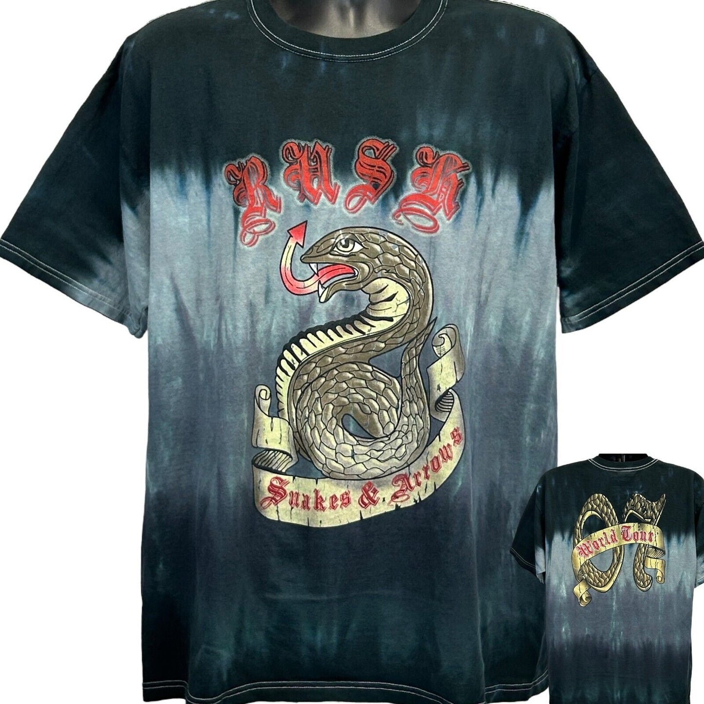 Rush Snakes & Arrows 2007 Tour T Shirt Mens X-Large Liquid Blue Tie Dye Black