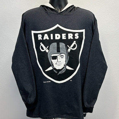 Vintage Las Vegas Raiders Hooded T Shirt Mens Large NFL Long Sleeve Hoodie Gray