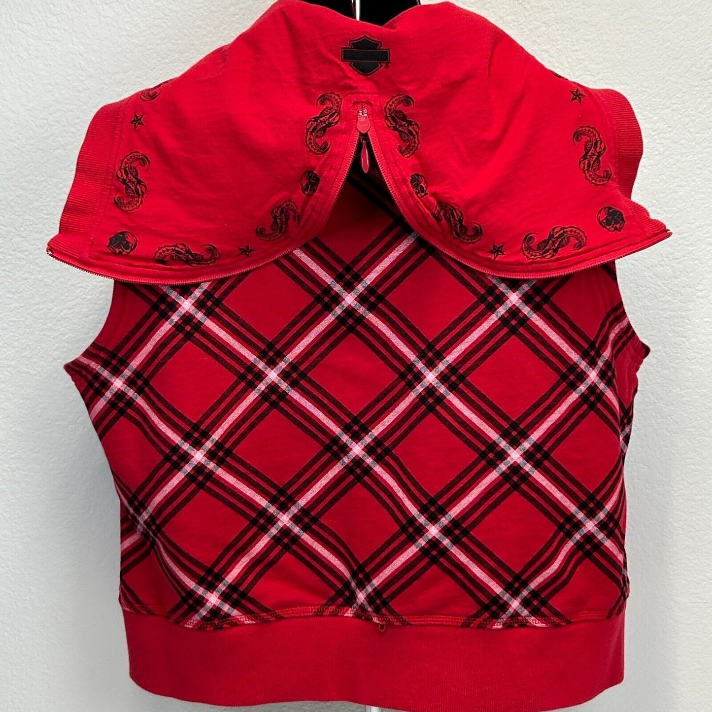 Harley Davidson Sleeveless Hoodie Womens X-Large Biker HD Motorcycles Plaid Red