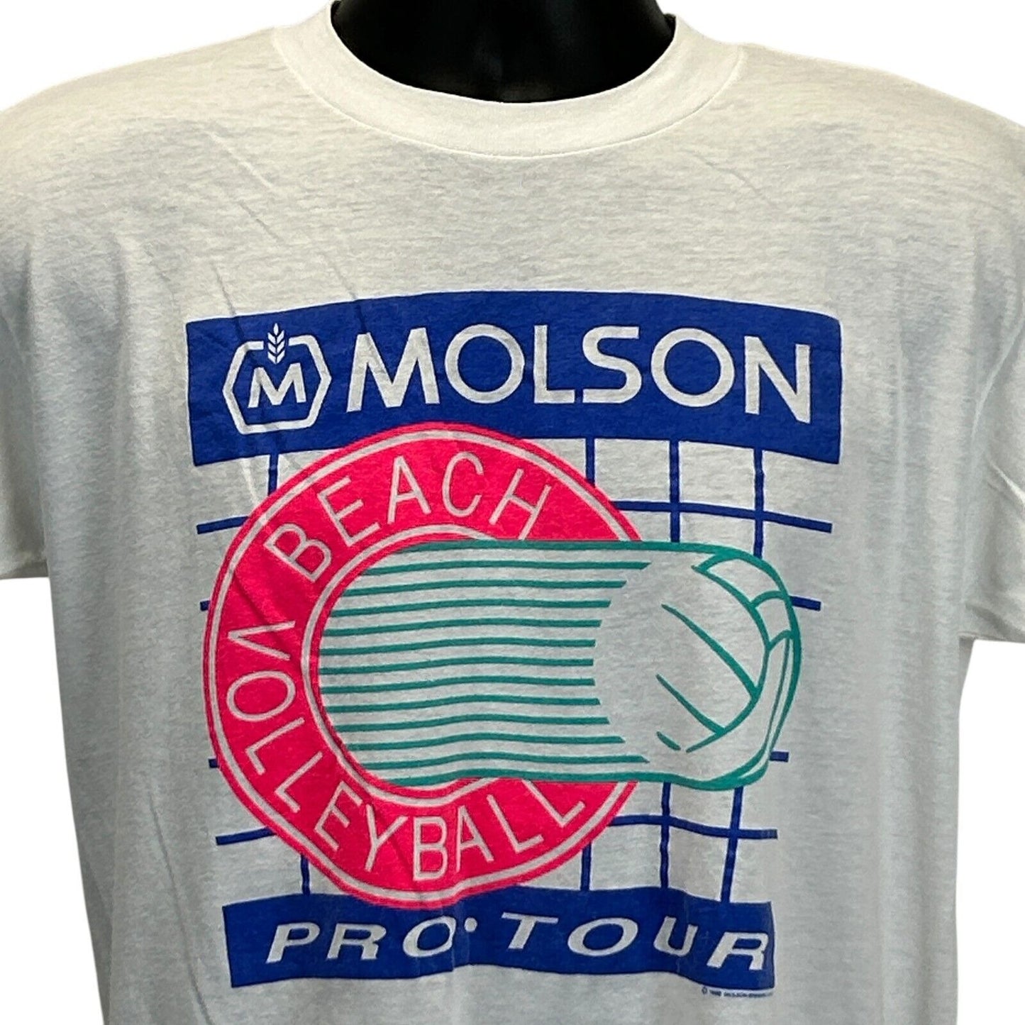 Vintage Molson Beach Volleyball T Shirt Mens Large Brewery Pro Tour 90s White