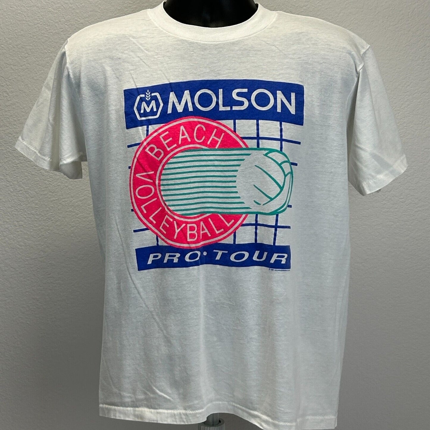 Vintage Molson Beach Volleyball T Shirt Mens Large Brewery Pro Tour 90s White