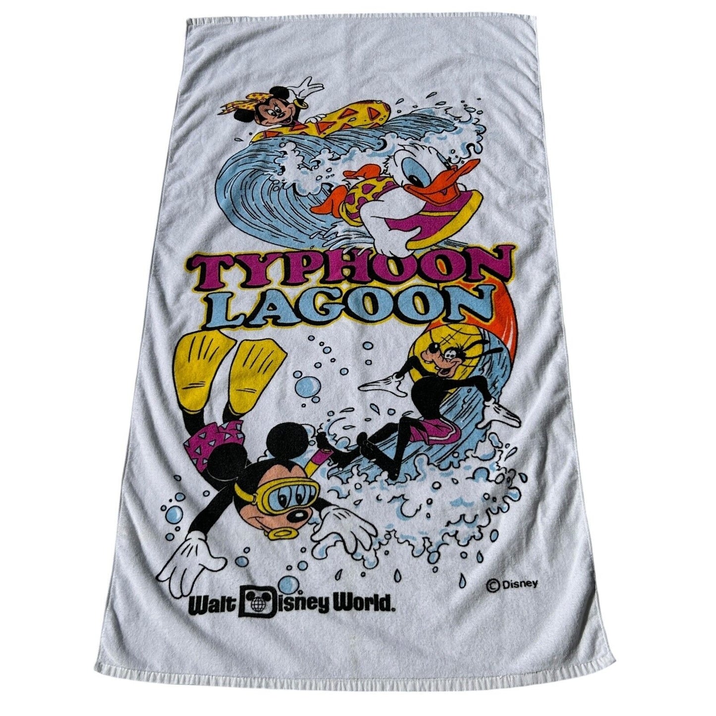 Vintage Walt Disney World Typhoon Lagoon Beach Towel Bath Mickey Mouse White