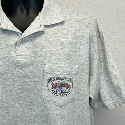 Vintage Jackson Hole Rendezvous Polo Shirt Mens Large Classic Car Show 2001 Gray