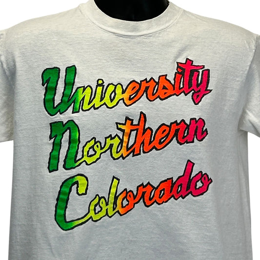 Vintage University Northern Colorado Bears T Shirt Mens Medium Rainbow 80s White