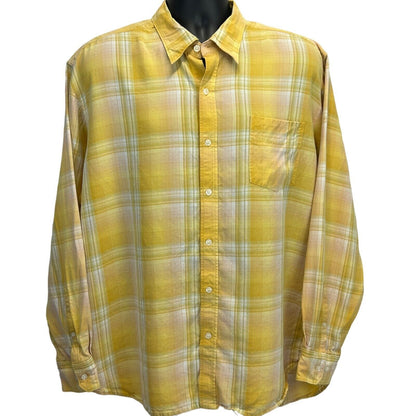 Tommy Bahama Plaid Button Front Shirt Mens X-Large Hawaiian Long Sleeve Yellow