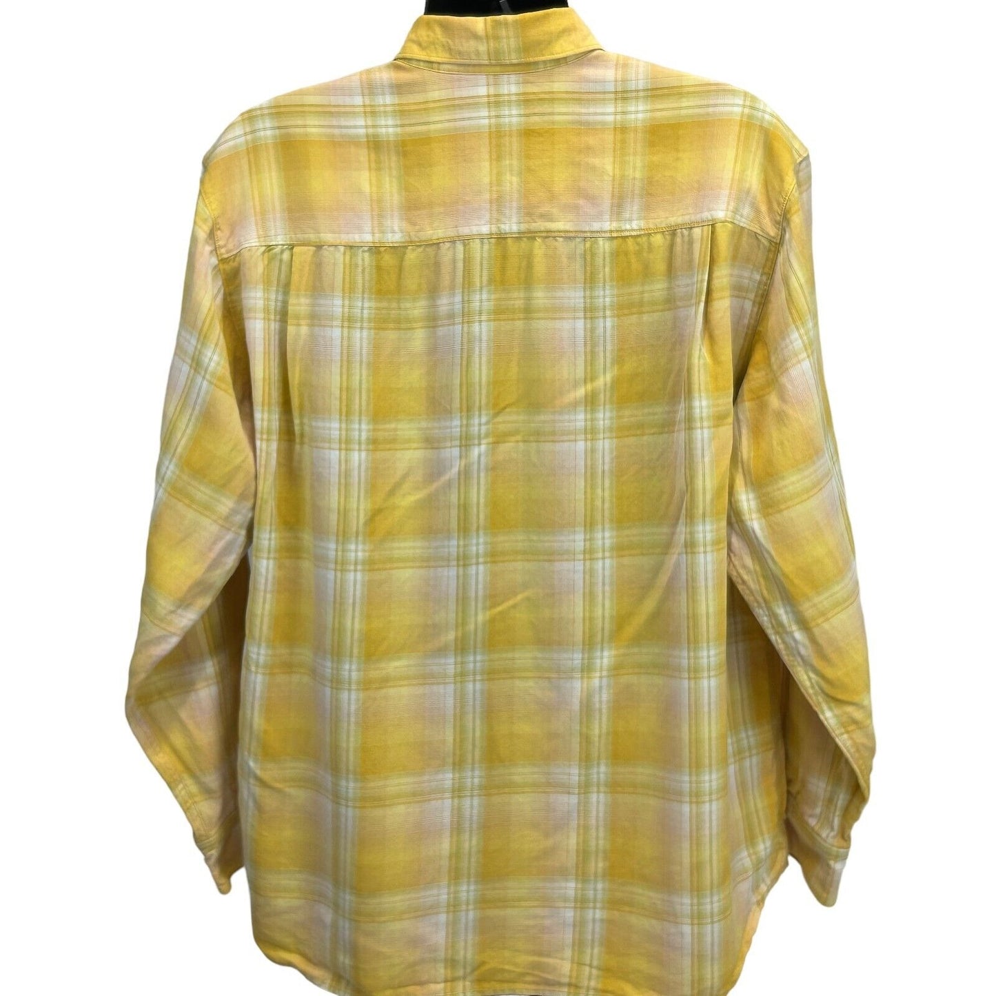 Tommy Bahama Plaid Button Front Shirt Mens X-Large Hawaiian Long Sleeve Yellow