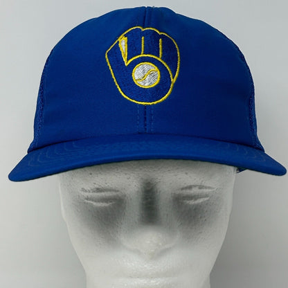 Vintage Milwaukee Brewers Trucker Hat Baseball Cap MLB 80s Mesh Snapback Blue